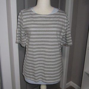 CLEARANCE Women's Liz Claiborne Gray/White Striped Top Size Large Retail $32.